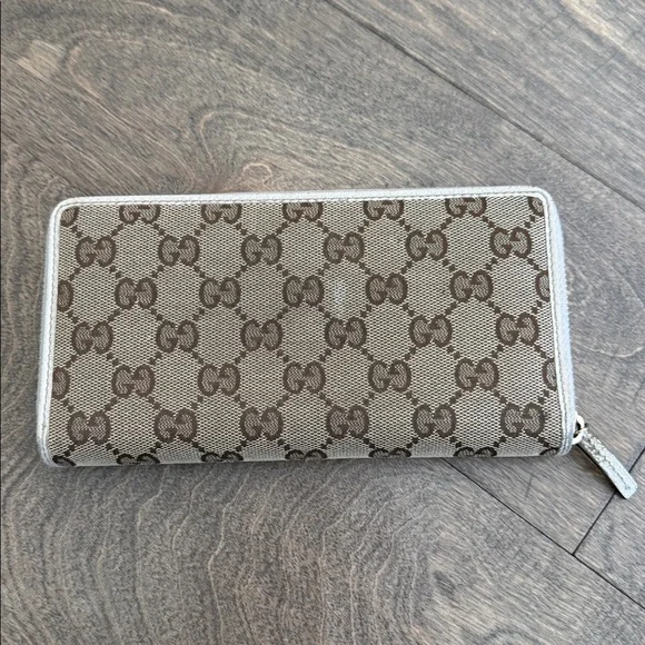 Gucci GG Canvas Leather Zippy Beige Tan Continental Zip Around Long Wallet